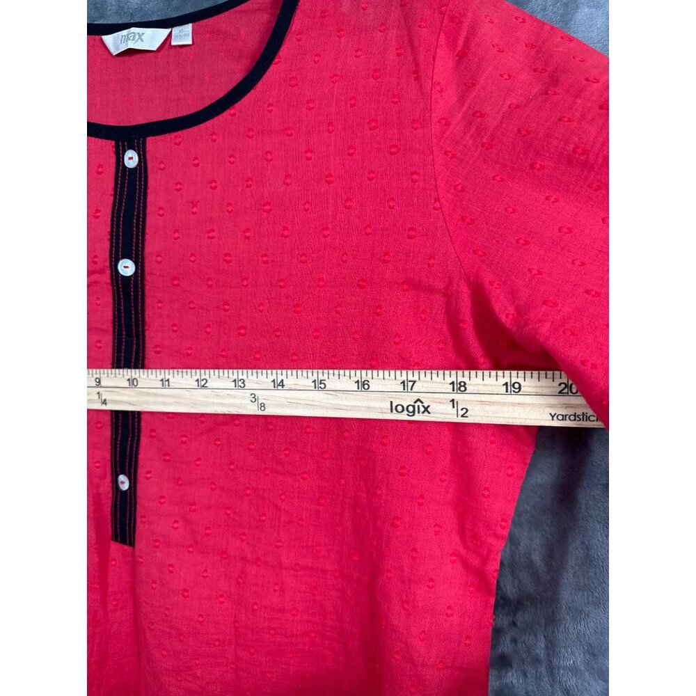 Max Red Dotted Tunic Top With Black Trim & Button Placket XL - Picture 6 of 8